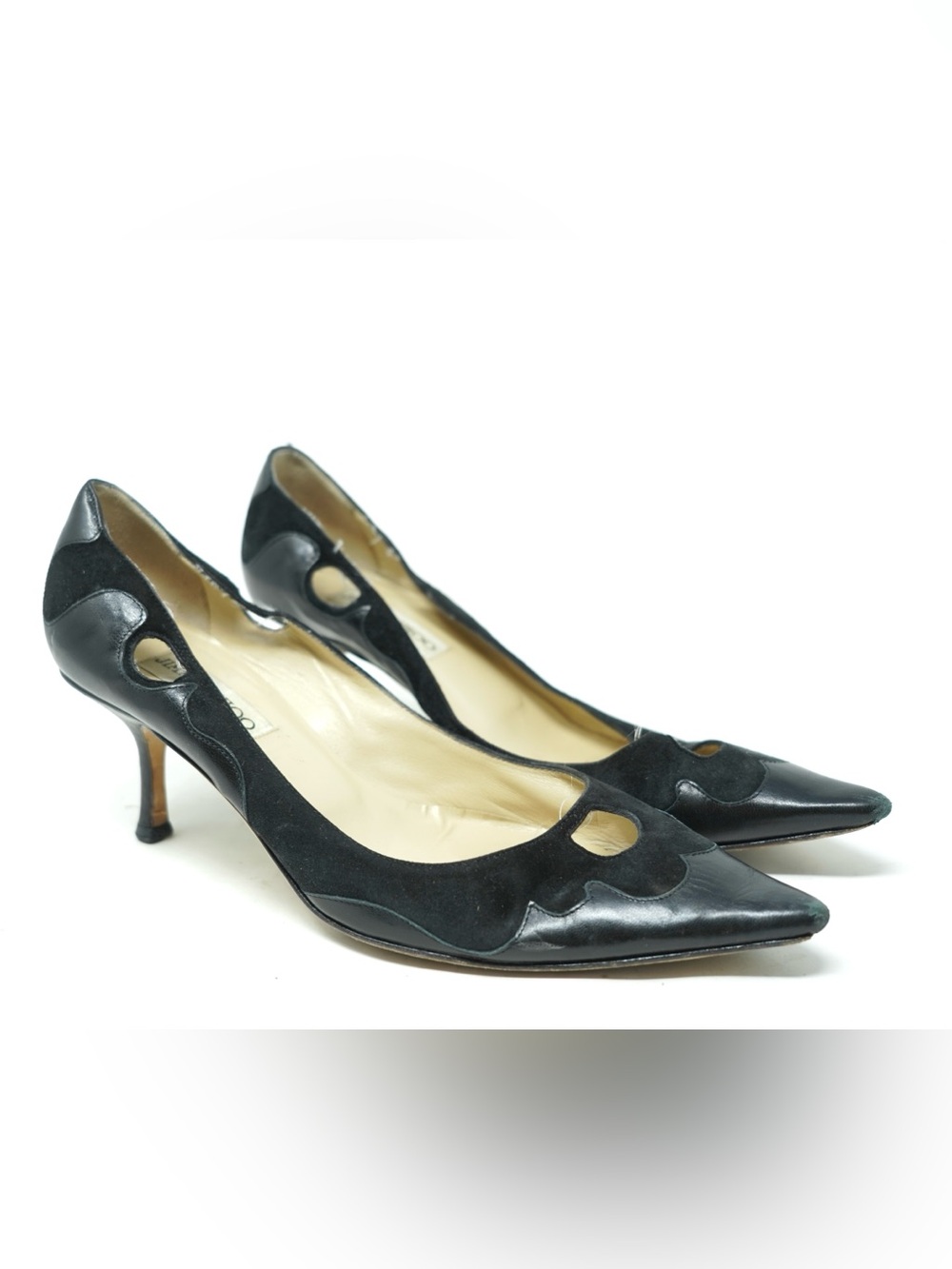 Jimmy Choo Black Suede Leather Kitten Heels Preloved Pointed Toe Size 38.5